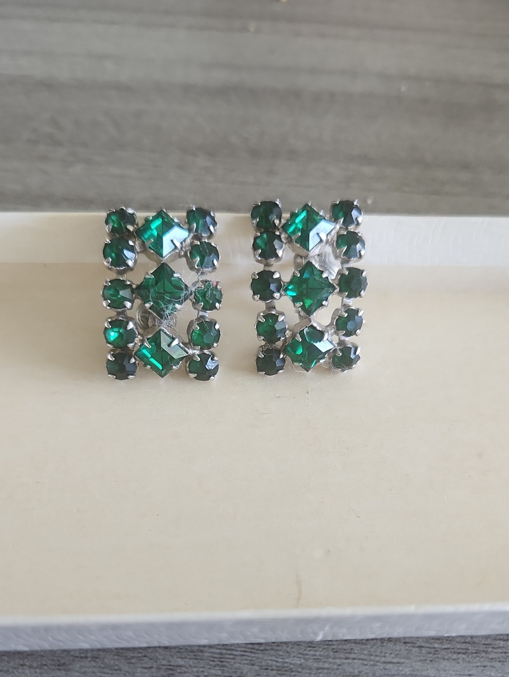 Emerald Green Crystal Rectangle Stud Earrings - Women Jewelry